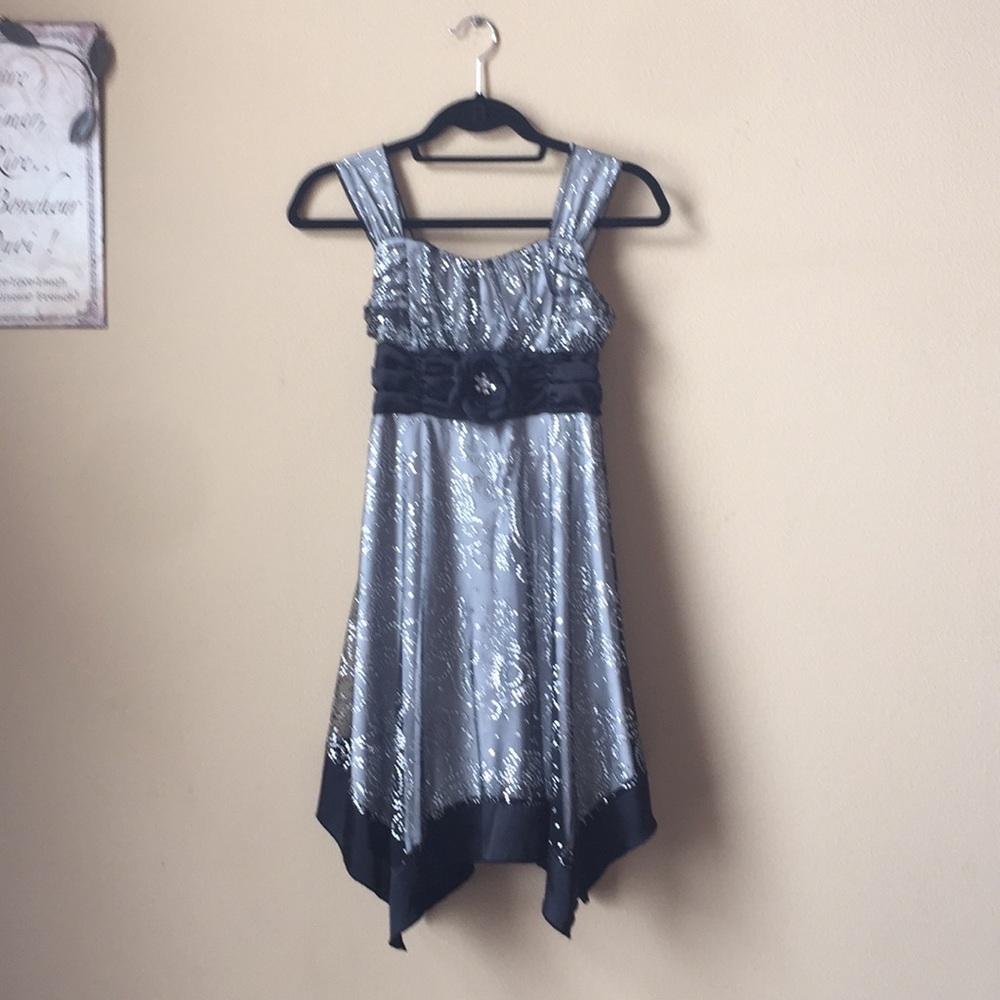 Lined Black Toile Girls Handkerchief Dress
